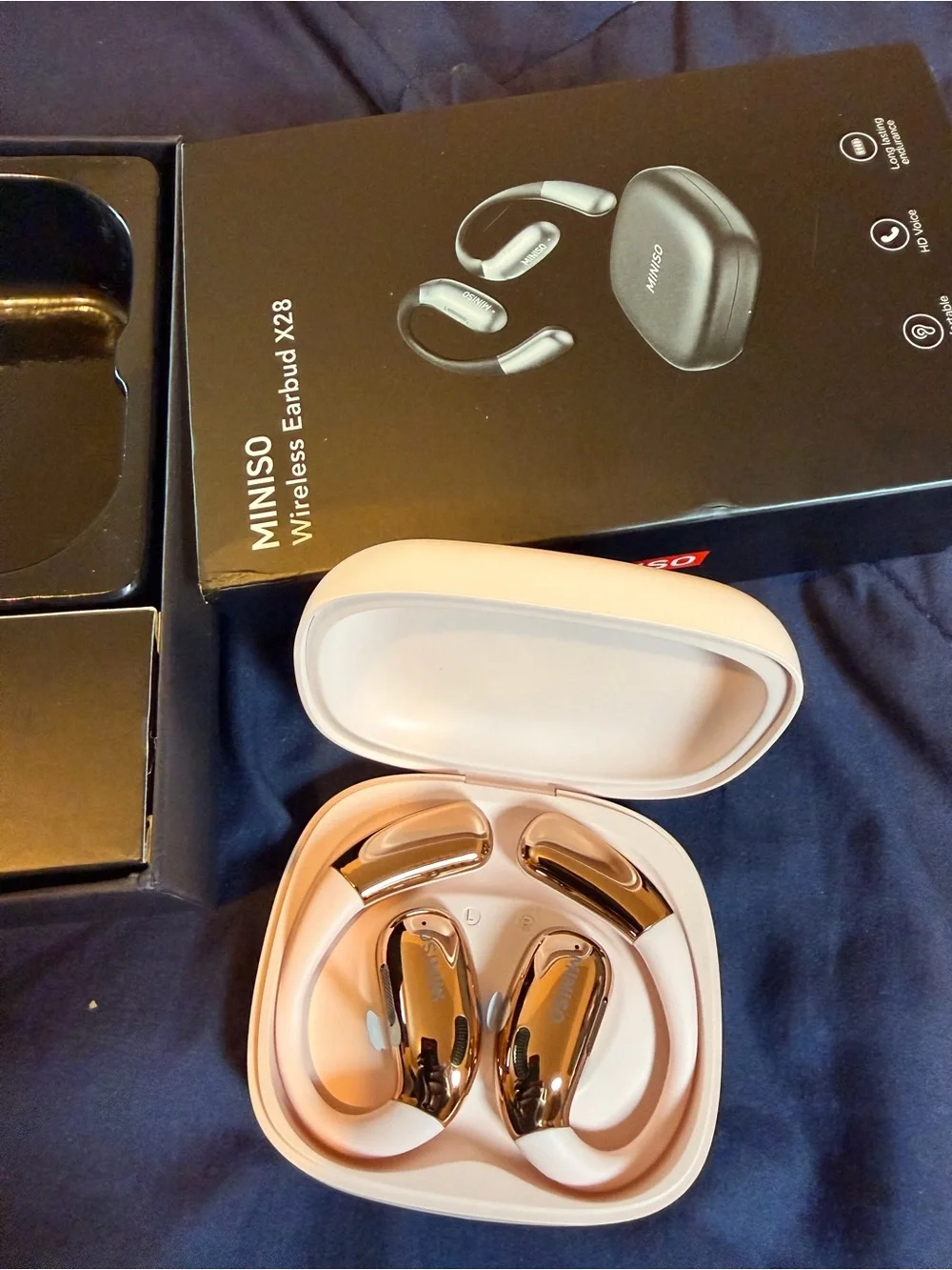 Wireless Earbuds X28 in Rose Gold - Compact Charging Case